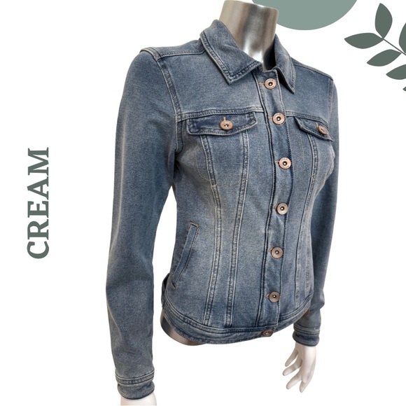 Cream Knit Denim Jacket Blue – Size Extra Small XS - Picture 2 of 7